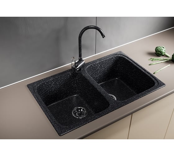 Мойка mixline ML-GM23 двухчашевая, черная, 308, 495х775х200 мм 525186