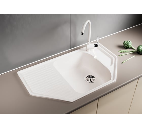 Мойка mixline ML-GM24 угловая, с крылом, молоко, 341, 490х780х170 мм 532405