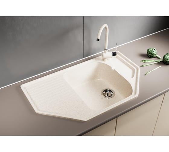 Мойка mixline ML-GM24 угловая, с крылом, бежевая, 328, 490х780х170 мм 525198