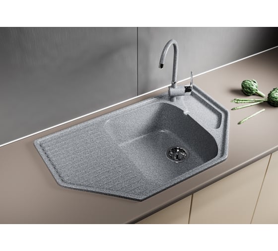 Мойка mixline ML-GM24 угловая, с крылом, темно-серая, 309, 490х780х170 мм 525195