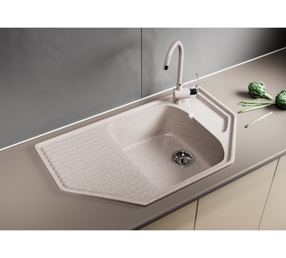 Мойка mixline ML-GM24 угловая, с крылом, песочная, 302, 490х780х170 мм 525192