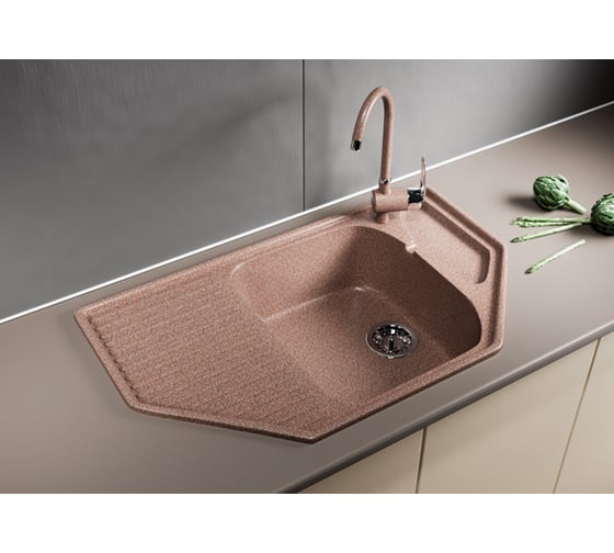 Мойка mixline ML-GM24 угловая, с крылом, терракотовая, 307, 490х780х170 мм 525197