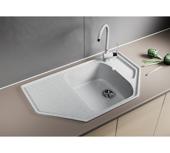 Мойка mixline ML-GM24 угловая, с крылом, серая, 310, 490х780х170 мм 525193