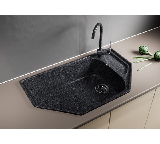 Мойка mixline ML-GM24 угловая, с крылом, черная, 308, 490х780х170 мм 525194
