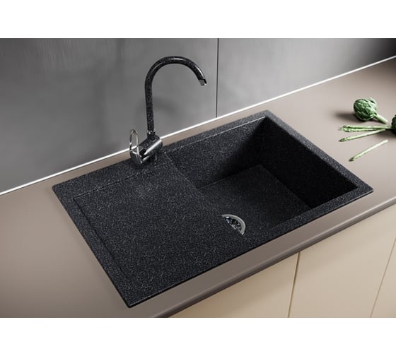 Мойка mixline ML-GM31 с крылом, черная, 308, 495х770х190 мм 537717