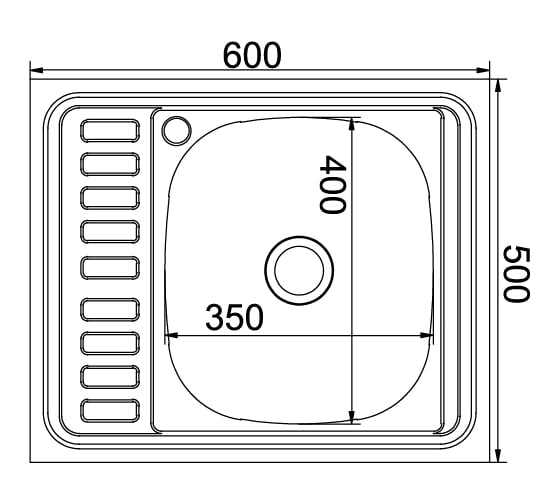 Мойка mixline 50х60х16 см, 0.6, правый выпуск 3 1/2, с сифоном 538193