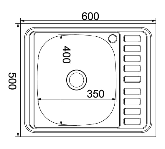 Мойка mixline 50х60х18 см, 0.8, левый выпуск 3 1/2, с сифоном 538194