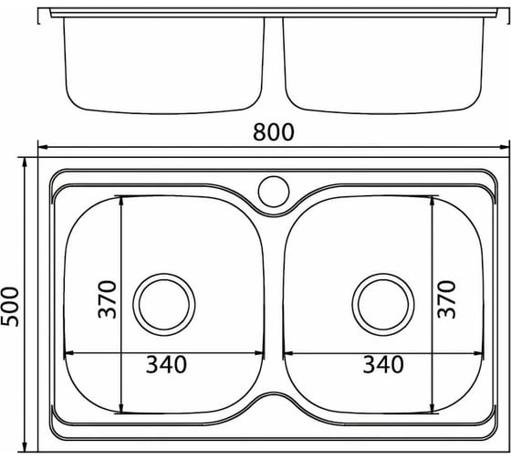 Мойка mixline 50х80х18 см, 0.6, 2 чаши, выпуск 3 1/2, с сифоном 530528