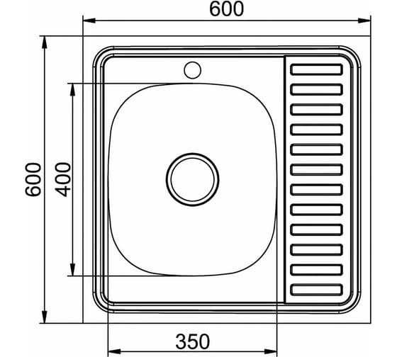 Мойка mixline 60х60х16 см, 0.6, левый выпуск 3 1/2, с сифоном 528014