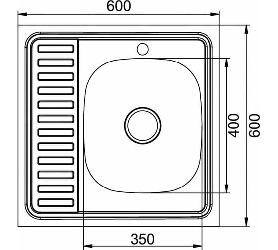 Мойка mixline 60х60х18 см, 0.8, правый выпуск 3 1/2, с сифоном 528019