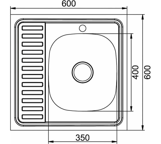 Мойка mixline 60х60х16 см, 0.6, правый выпуск 3 1/2, с сифоном 528015