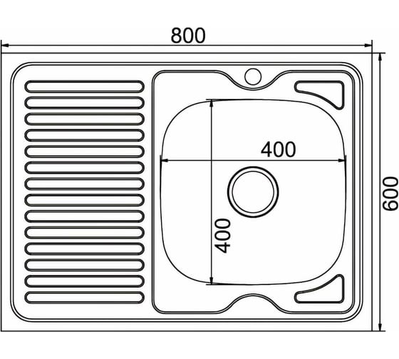 Мойка mixline 60х80х18 см, 0.8, правый выпуск 3 1/2, с сифоном 528181