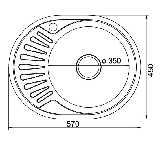 Мойка mixline овальная, 45х57х16 см, 0.6, правый выпуск 3 1/2, с сифоном 528191