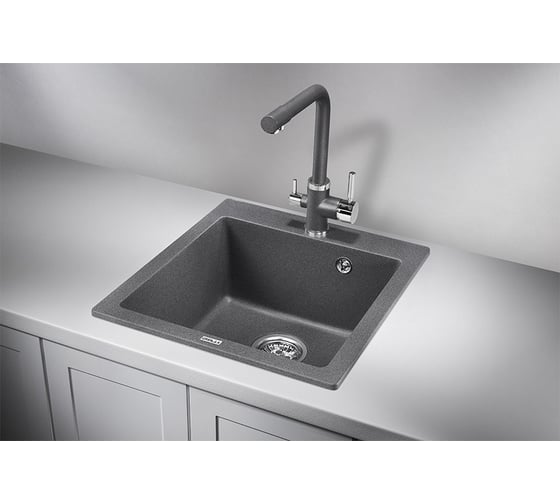Кухонная кварцевая мойка GRANULA GR-4651 465х510 мм, графит