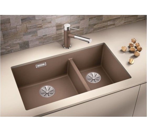Мойка Blanco SUBLINE 430 270 U SILGRANIT PuraDur темная скала, с отводной арматурой InFino 523152