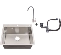 Мойка из нержавеющей стали Alcora Oslo 58х48 см., цвет satin. В комплекте сифон и смеситель Langfoss серый 2015103S+SS-SF-204A (Grey)