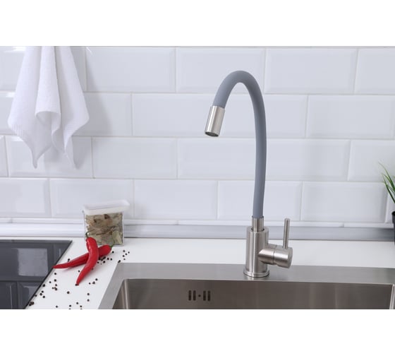 Мойка из нержавеющей стали Alcora Oslo 58х48 см., цвет satin. В комплекте сифон и смеситель Langfoss серый 2015103S+SS-SF-204A (Grey)