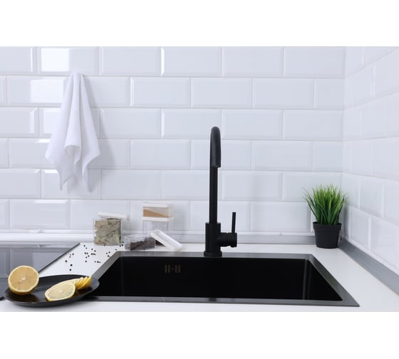 Мойка из нержавеющей стали Alcora Oslo 58х48 см., цвет Nano Black. В комплекте сифон и смеситель Buali 2015110NB+SS-SF-201 (Black)