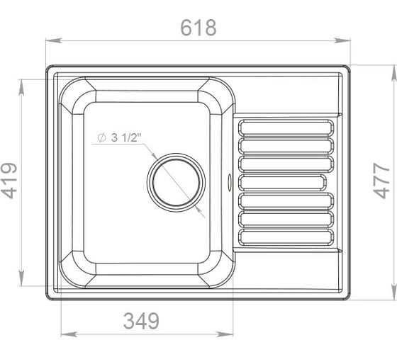 Мойка GRANFEST QUARZ GF-Z 13 чаша с крылом, 620х480 мм, песок 444899