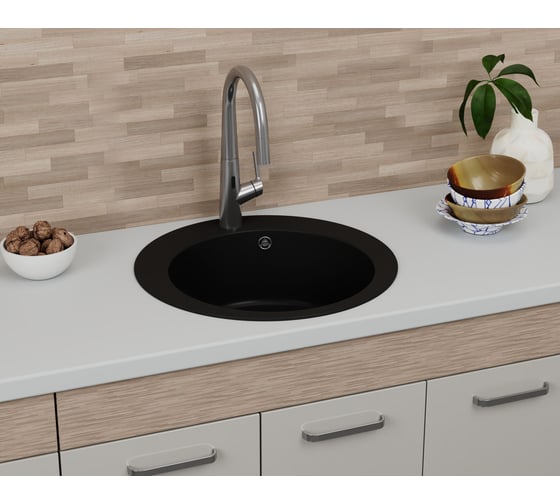 Мойка для кухни Bauedge BAU Dream Black coal D 50, выпуск с сифоном в комплекте, черный уголь GR0112