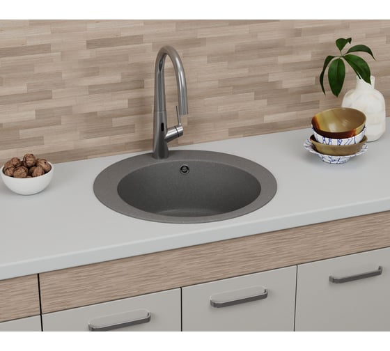 Мойка для кухни Bauedge BAU Dream Gray stone D 50, выпуск с сифоном в комплекте, серый камень GR0109
