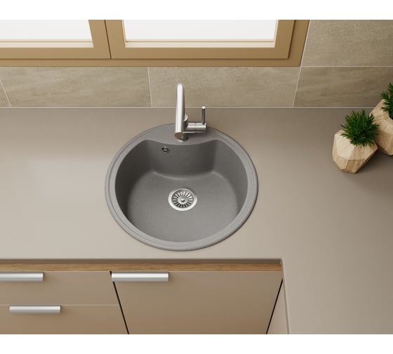 Мойка для кухни Bauedge BAU Dream Gray stone D 51, выпуск с сифоном в комплекте, серый камень GR0105