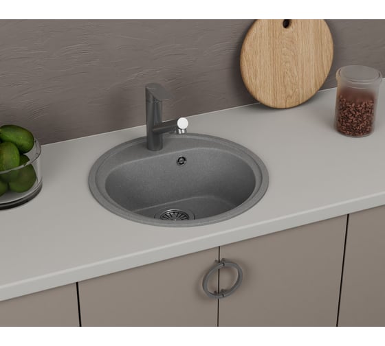 Мойка для кухни Bauedge BAU Dream Gray stone D 44, выпуск с сифоном в комплекте, серый камень GR0101