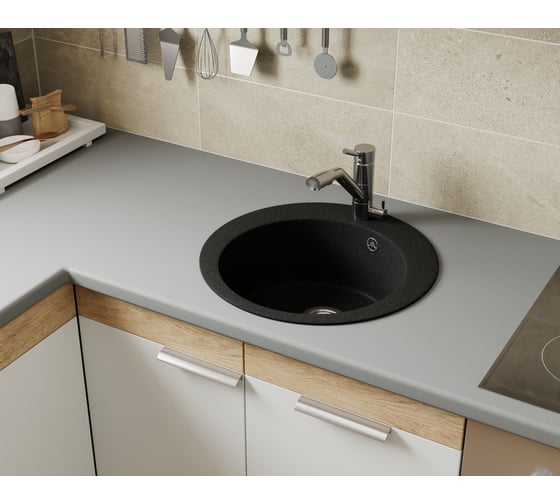Мойка для кухни Bauedge BAU Dream Pro D 48, без выпуска, черный камень PR0002