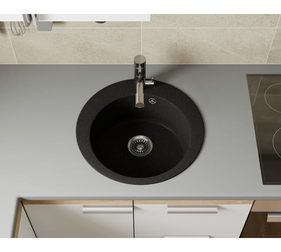 Мойка для кухни Bauedge BAU Dream Pro D 48, без выпуска, черный камень PR0002