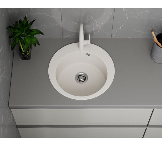 Мойка для кухни Bauedge BAU Dream Pro D 48, без выпуска, белый песок PR0001
