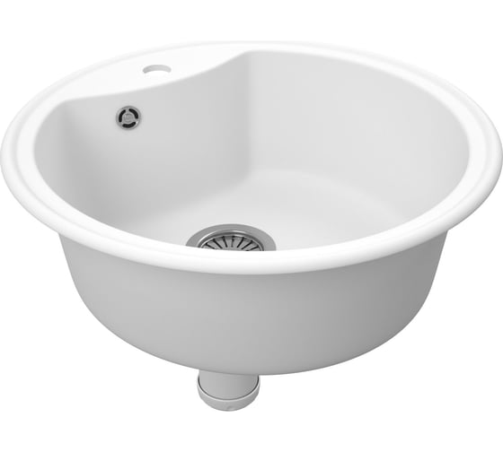 Мойка для кухни Bauedge BAU Dream White snow D 51, выпуск с сифоном в комплекте, белый снег GR0106