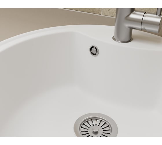 Мойка для кухни Bauedge BAU Dream White snow D 51, выпуск с сифоном в комплекте, белый снег GR0106