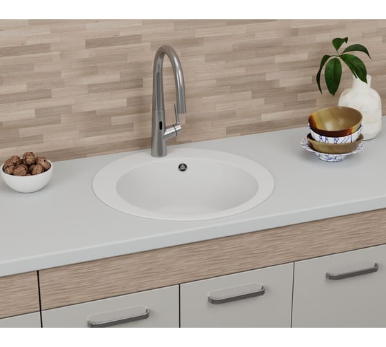 Мойка для кухни Bauedge BAU Dream White snow D 50, выпуск с сифоном в комплекте, белый снег GR0110