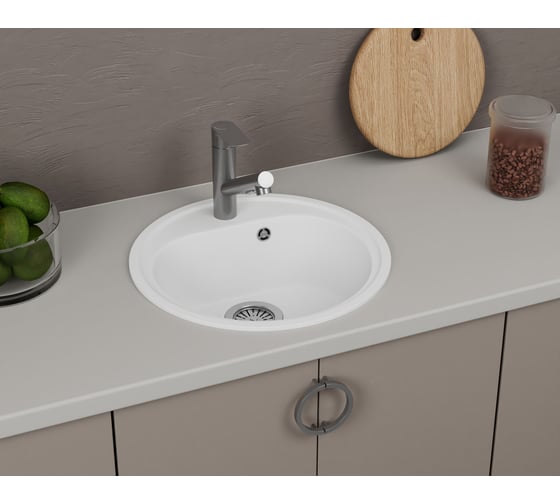 Мойка для кухни Bauedge BAU Dream White snow D 44, выпуск с сифоном в комплекте, белый снег GR0102