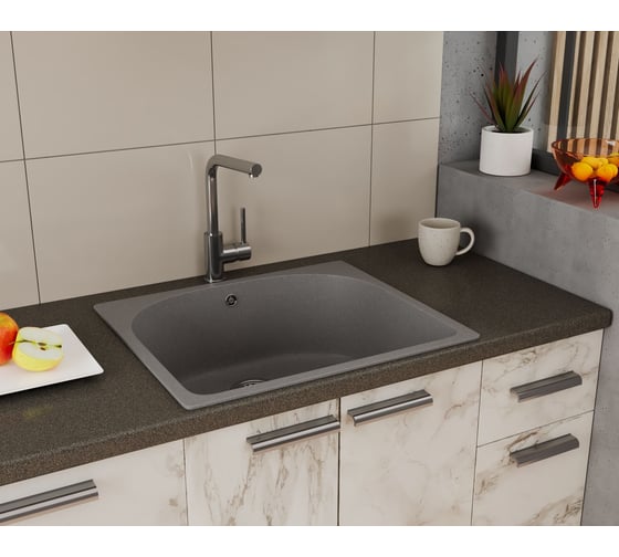 Мойка для кухни Bauedge BAU Mif Gray stone 59x51, выпуск с сифоном в комплекте, серый камень GR0136