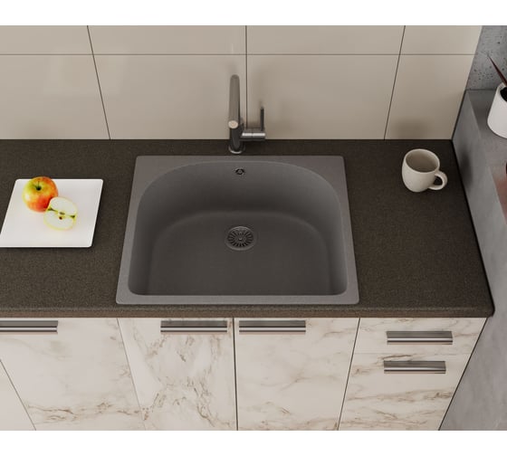 Мойка для кухни Bauedge BAU Mif Gray stone 59x51, выпуск с сифоном в комплекте, серый камень GR0136