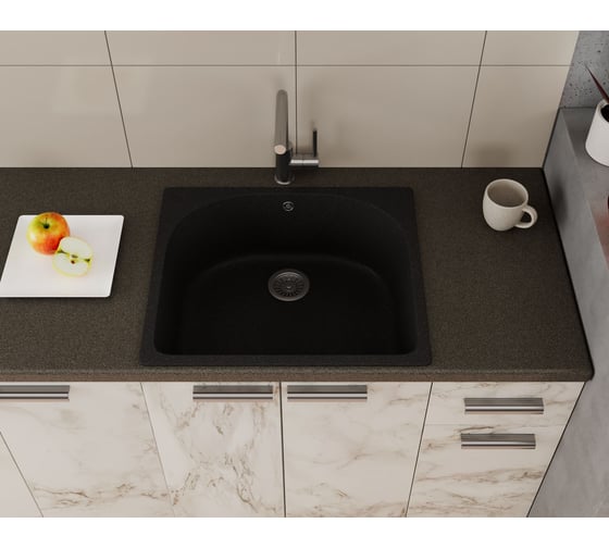 Мойка для кухни Bauedge BAU Mif Black stone 59x51, выпуск с сифоном в комплекте, черный камень GR0138