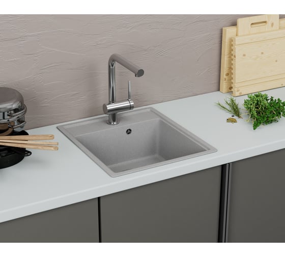 Мойка для кухни Bauedge BAU Stil Pro 43x49, без выпуска, серый камень PR0005