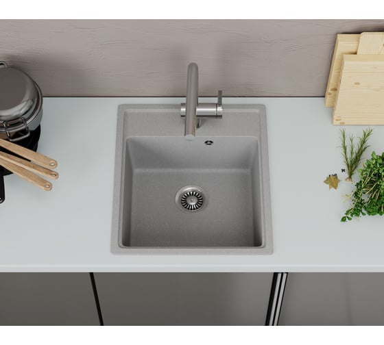 Мойка для кухни Bauedge BAU Stil Pro 43x49, без выпуска, серый камень PR0005