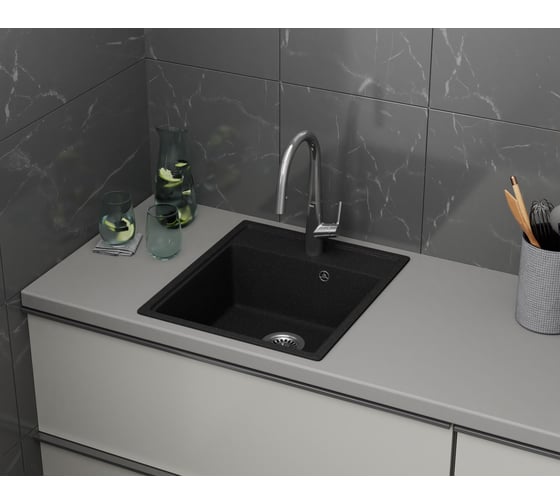 Мойка для кухни Bauedge BAU Stil Pro 43x49, без выпуска, черный камень PR0006