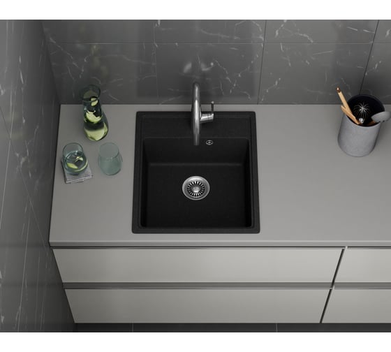 Мойка для кухни Bauedge BAU Stil Pro 43x49, без выпуска, черный камень PR0006