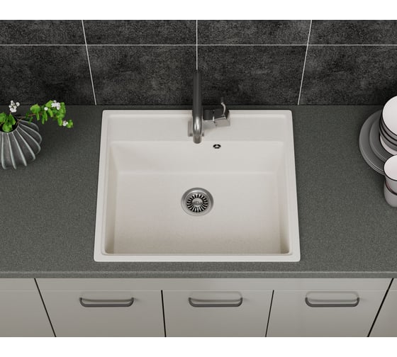 Мойка для кухни Bauedge BAU Stil Pro 57x50, без выпуска, белый песок PR0009