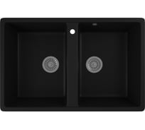 Мойка для кухни двойная чаша Bauedge BAU Stil Black coal 77x50, выпуск с сифоном в комплекте, черный уголь GR0176