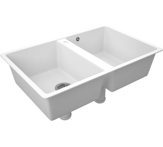 Мойка для кухни двойная чаша Bauedge BAU Stil White snow 77x50, выпуск с сифоном в комплекте, белый снег GR0174