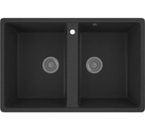 Мойка для кухни двойная чаша Bauedge BAU Stil Black stone 77x50, выпуск с сифоном в комплекте, черный камень GR0175