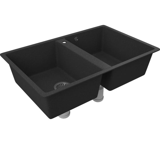 Мойка для кухни двойная чаша Bauedge BAU Stil Black stone 77x50, выпуск с сифоном в комплекте, черный камень GR0175
