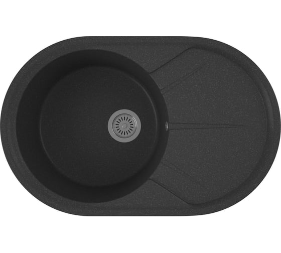 Мойка для кухни оборачиваемая овальная Bauedge BAU Nimb Black stone 75x48, выпуск с сифоном в комплекте, черный камень GR0145