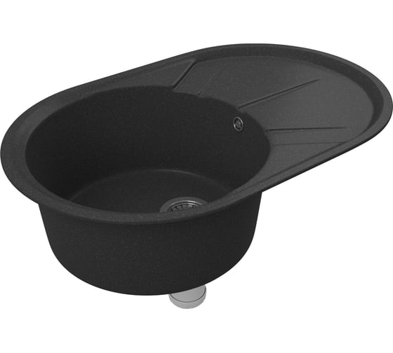 Мойка для кухни оборачиваемая овальная Bauedge BAU Nimb Black stone 75x48, выпуск с сифоном в комплекте, черный камень GR0145