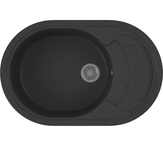 Мойка для кухни оборачиваемая овальная Bauedge BAU Nimb Black stone 78x50, выпуск с сифоном в комплекте, черный камень GR0148