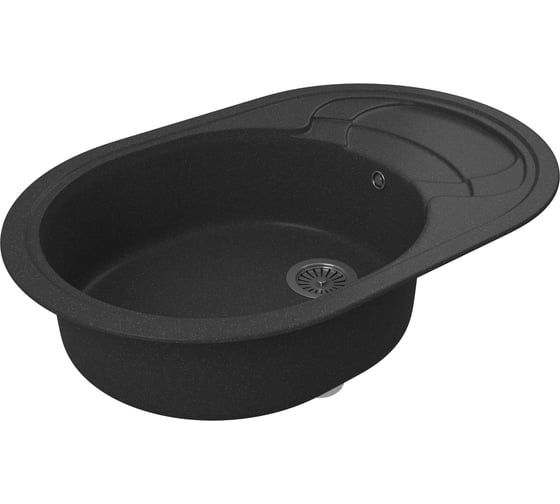 Мойка для кухни оборачиваемая овальная Bauedge BAU Nimb Black stone 78x50, выпуск с сифоном в комплекте, черный камень GR0148